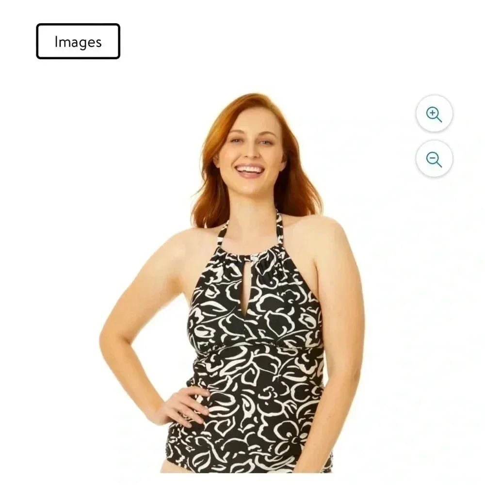 Time and Tru Keyhole Halter Swim Tankini Top Women’s S 4-6 NWT Black White
